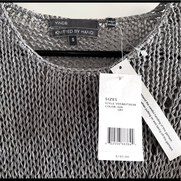 Vince Knitted Handmade Grey Small Cotton Nylon Crew Sweater Delicate Grey - Picture 3 of 5